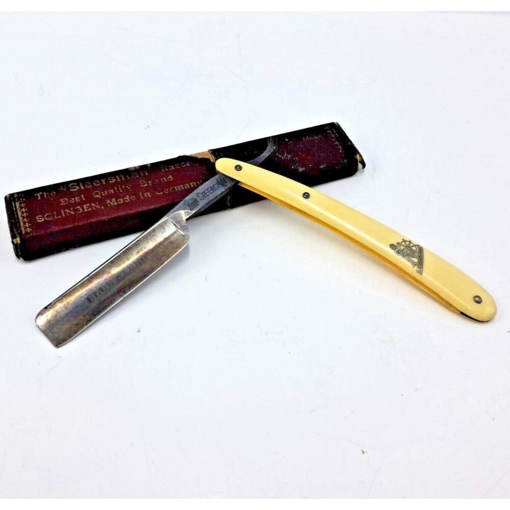 RARE Vtg STEERSMAN Straight Razor Solingen Germany Original Box Carbon Steel